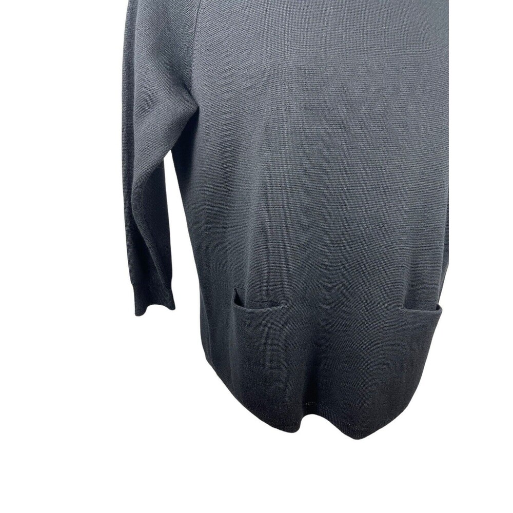 J. Crew Black 100% Merino Wool Pullover Stretch Qtr Sleeve Front Pocket Top L - Picture 4 of 9